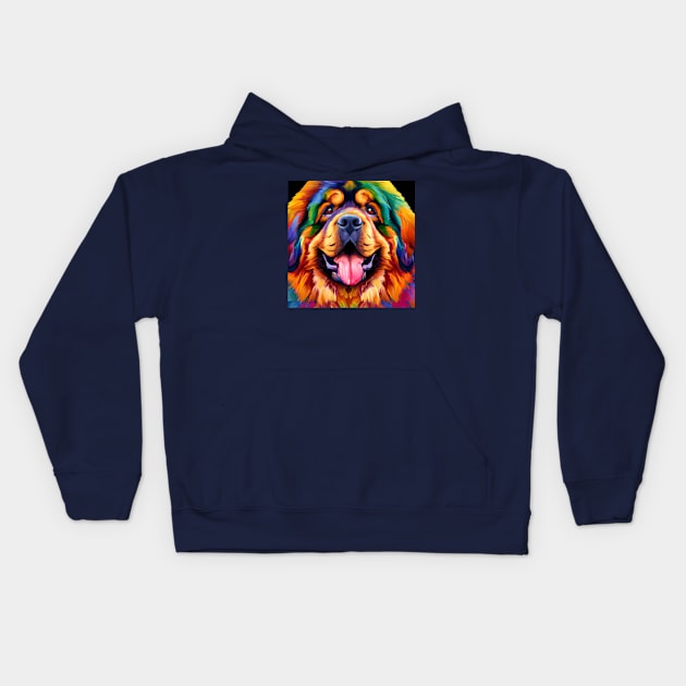 Fluffy Tibetan Mastiff Artwork Kids Hoodie by Furrban